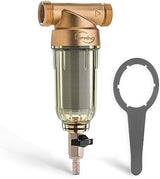 iSpring WSP-100 Reusable Whole House Spin Down Sediment Water Filter, 100 Micron Flushable Prefilter Filtration, 1" MNPT + 3/4" FNPT, Brass