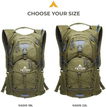Teton Oasis Hydration Backpack – Lightweight Water Pack with Bladder for Hiking, Running, Cycling, Biking – 18L/22L Sizes – Sewn-in Rain Cover – Fits Men and Women