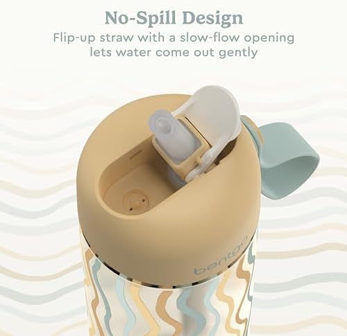 Bentgo Kids Water Bottle (Whimsy & Wonder Collection) - Leak-Proof Durable Tritan 15 oz. Cup for Kids/Toddlers 3+; Flip-Up Safe-Sip Straw for School, Sports, Daycare, Camp & More (Wavy)