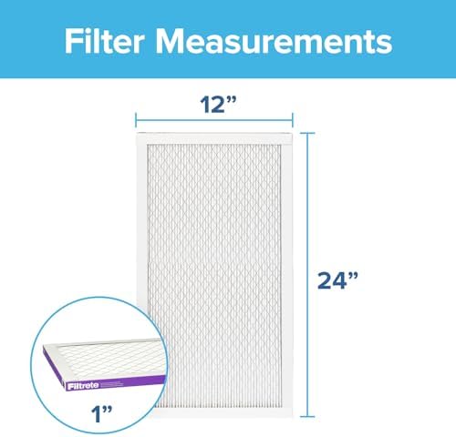 Filtrete 12x24x1 AC Furnace Air Filter, MERV 12, MPR 1500, CERTIFIED asthma & allergy friendly, 3 Month Pleated 1-Inch Electrostatic Air Cleaning Filter, 2-Pack (Actual Size 11.69x23.69x0.78 in)