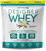 Designer Wellness, Designer Whey, Natural When Protein Powder with Probiotics, Fiber, and Key B-Vitamins for Energy, Gluten-Free, French Vanilla, 4 lb