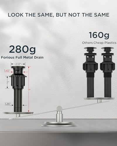 FORIOUS Bathroom Faucets, 8 Inch Widespread Matte Black Bathroom Sink Faucet 3 Hole with 360°Swivel Spout, Suitable for 6-12 Inch Vanity Sink, with Metal Pop-up Drain and cUPC Supply Line