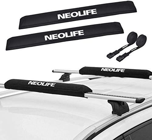 Soft Roof Rack Pads with Two 15 Ft Tie Down Straps for Surfboard, SUP Paddleboard, Snowboard, 28/34inch (Pair) Blue/Black