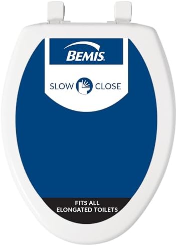 Bemis 7300SLEC Slow Close Toilet Seat, Easy Clean Hinges and Durable Plastic Seat, Made in USA, Elongated, White