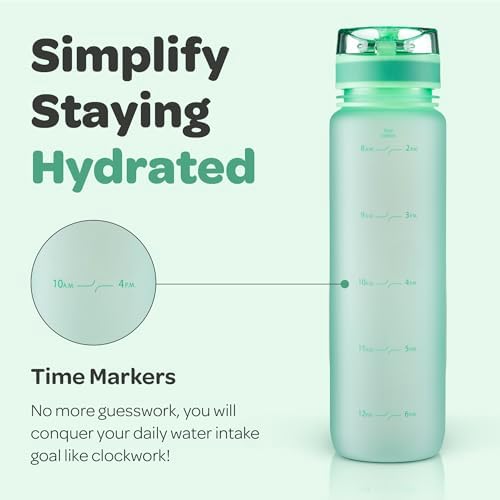 Hydracy Water Bottle with Time Marker -Large BPA Free Water Bottle & No Sweat Sleeve -Leak Proof Gym Bottle with Fruit Infuser Strainer & Times to Drink -Ideal for Fitness Sports & Outdoors