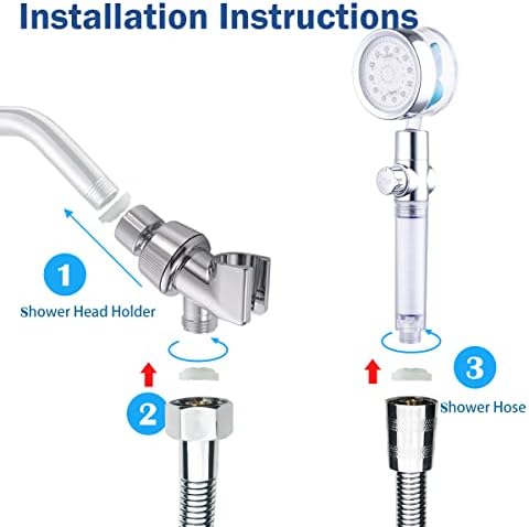 ANTOWER LED Shower Head with Handheld High Pressure Shower Heads Set with 79 Inch Shower Hose,Shower Holder,4 PP Cotton Filters,Turbo Fan Shower Water Temperature-Controlled One Key Pause Switch