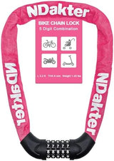 NDakter Bike Chain Lock, 5 Digit Combination Heavy Duty Anti Theft Bicycle Chain Lock,2.62/3.2/4.27/5/6Ft Long Security Resettable Bike Locks for Bike, Bicycle, Scooter, Door, Gate, Fence-4/6mm Thick