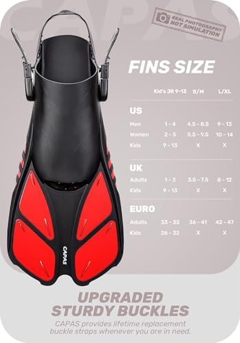 CAPAS Snorkel Fins, Swim Fins Travel Size Short Adjustable for Snorkeling Diving Adult Men Women Kids Open Heel Swimming Flippers