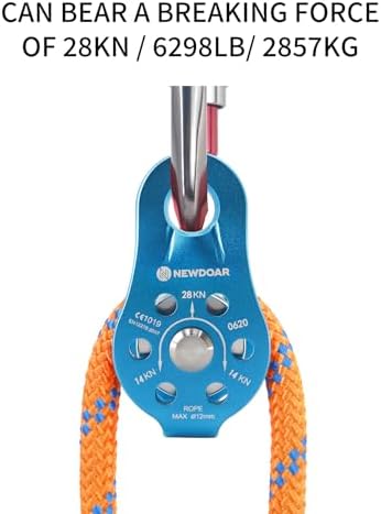 NewDoar Fixed Plate Micro Pulley,28KN CE Certified General Purpose Small Aluminum Rope Pulleys for Climbing/Aloft Work/Rappelling/Rescue Etc