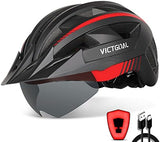 VICTGOAL Bike Helmet with USB Rechargeable Rear Light Detachable Magnetic Goggles Removable Sun Visor Mountain & Road Bicycle Helmets for Men Women Adult Cycling Helmets