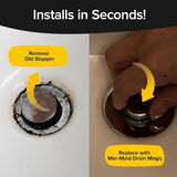 Drain Magic AS-SEEN-ON-TV Replace Broken or Missing Bathroom Drain Stoppers in Seconds, No Tools, Push To Fill, Hair Catcher Prevents Clogs, Watertight Silicone Seal,Chrome Plated Solid Brass