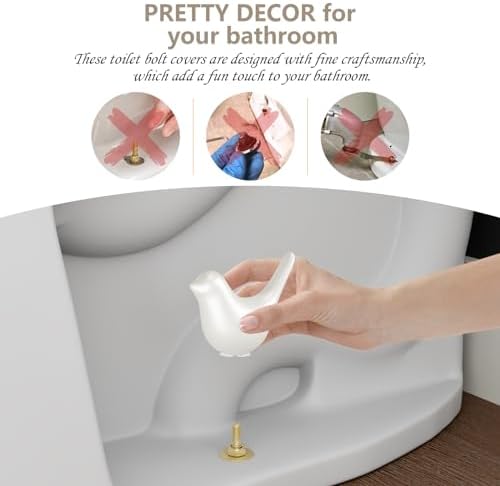 2Packs Ceramic White Birds Toilet Bolt Covers & 4Packs Universal Toilet Bolt Caps, Cute Bathroom Decorative Toilet Floor Screw Cover Caps Easy Installation