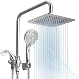 Dual Shower Head Combo, 8'' High Pressure Rain Shower Head with Handheld Spray, 6 Settings Handheld Showerhead, 15" Height Adjustable Slide Bar, Angle Adjustable, Chrome Polished