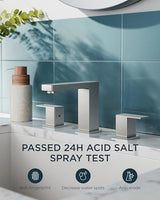 FORIOUS Brushed Nickel Bathroom Faucet for Sink 3 Hole 2 Handle, Stainless Steel Square 8" Widespread Bathroom Vanity Faucets Brushed Nickel 3 Hole with Metal Pop Up Drain, CUPC Water Hoses