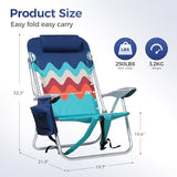 ALPHA CAMP Beach Chairs Set of 2 with Cooler Bag 4 Position Classic Lay Flat Folding with Backpack Straps Support 250LBS (Sky Blue)