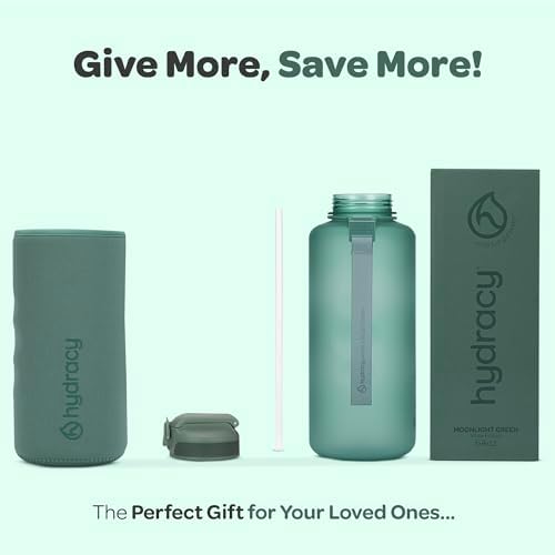 Hydracy Water Bottle with Time Marker -Large BPA Free Water Bottle & No Sweat Sleeve -Leak Proof Gym Bottle with Fruit Infuser Strainer & Times to Drink -Ideal for Fitness Sports & Outdoors