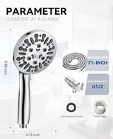 JDO Shower Head with Handheld, High Pressure Handheld Shower Head 9 Settings, Detachable Shower Head Set with Stainless Steel Hose and Shower Bracket (Chrome)