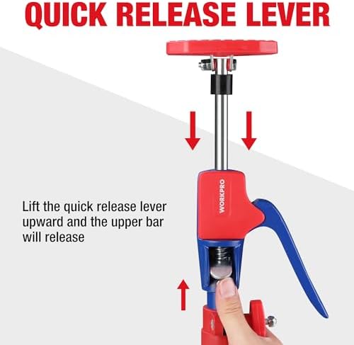 WORKPRO Cabinet Jack Support Pole, 54-114 Inches Steel Telescopic Quick Support Rod Adjustable 3rd Hand Support System with 154 lbs Capacity for Cabinet Jack, Drywall Jack& Cargo Bars, 2-Pack