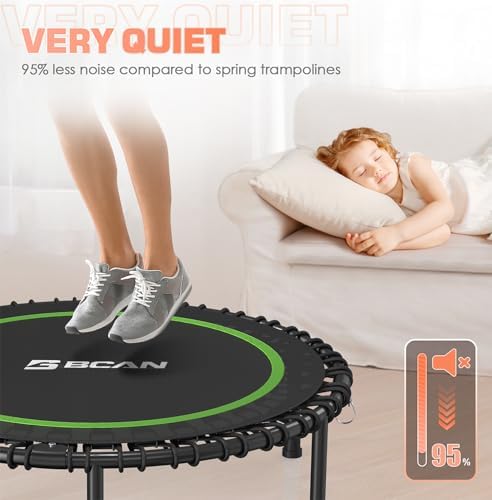 BCAN 450/550 LBS Foldable Mini Trampoline, 40"/48" Adult Fitness Trampoline with Bungees, U Shape Adjustable Foam Handle, Stable & Quiet Exercise Rebounder,Indoor/Outdoor Workout