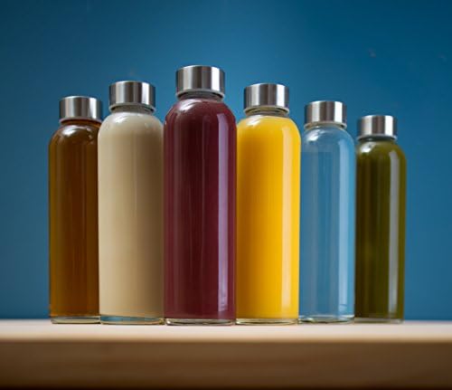 Epica glass bottles with lids – 17.5 oz glass water bottles, reusable glass juice bottles with lids for storing juices, reusable water bottles durable & ecofriendly set of 6