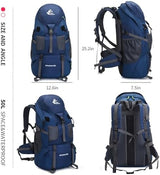 Bseash 50L Hiking Backpack, Water Resistant Lightweight Outdoor Sport Daypack Travel Bag for Camping Climbing Skiing Cycling (Navy Blue - With Shoe Compartment)