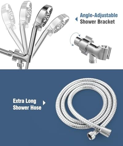 Filtered Shower Head with Handheld, BOWGER 6 Modes High Pressure Shower Heads with Power Wash Mode and Hard Water Filter, Detachable Hand Held Showerhead Set with Extra Long Hose, Chrome
