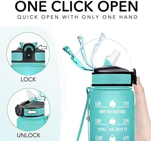 Hyeta 32 oz Water Bottles with Times to Drink and Straw, Motivational Water Bottle with Time Marker, Leakproof, Drinking Sports Water Bottle for Fitness, Gym and Outdoor