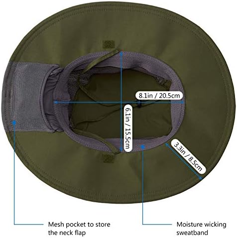 BASSDASH UPF 50+ Sun Fishing Hat Water Resistant with Detachable Neck Flap