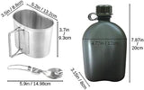 BeGrit Military Canteen Army Canteen WWII US G.I. Style Canteen Kit with Aluminum Cup Stainless Steel Foldable Spoon Fork for Hiking Backpacking Camping, 1 Quart Green
