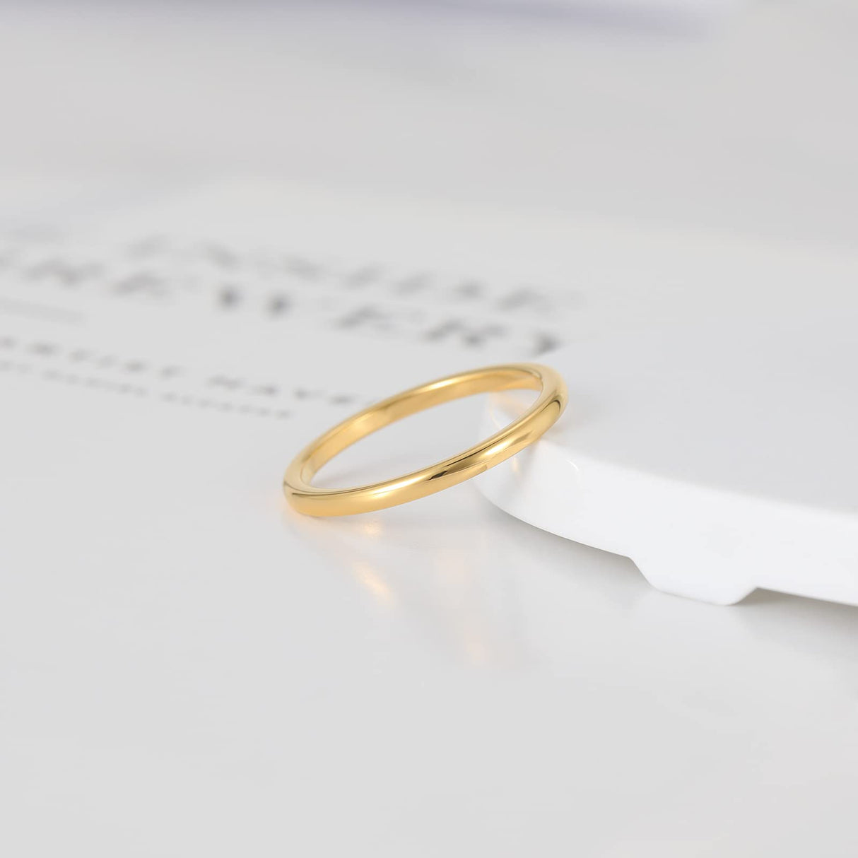 TRUMIUM 2mm 24K Gold Plated Tungsten Rings for Women Plain Thin High Polish Engagement Wedding Band Size 8