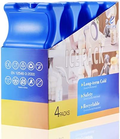 Cold Freezer Cool Ice Packs Double Sided Contoured Reusable Long Lasting for Breast Milk Baby Bottles Cool Storage Insulated Bags, Lunch Box Soda Beer Can Coolers(600g,Set of 4)