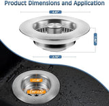 Kitchen Sink Drain Strainer 2 Pack, 304 Stainless Steel Pop Up Sink Stopper, Anti-Clogging Sink Drain Strainer for US Standard Kitchen Drain