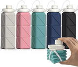 Collapsible Water Bottles 20.6oz, Silicone Foldable Portable Travel Water Bottle, Folding Lightweight Reusable Leakproof for Traveling Camping Hiking Cycling Yoga Sports Outdoor