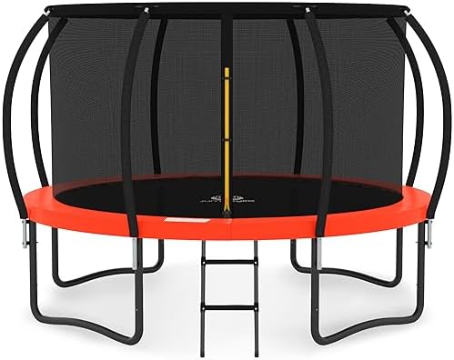 JUMPZYLLA Trampoline Outdoor 8FT 10FT 12FT 14FT 15FT 16FT with Enclosure and Ladder, ASTM Approved Recreational Trampoline for Kids and Adults, Anti-Rust Coated Frame