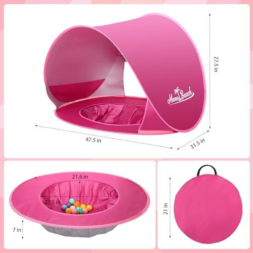 Monobeach Baby Beach Tent Pop Up Portable Shade Pool UPF50+ UV Protection Sun Shelter for Infant with Easy Set Up Canopy (Pink Beach Tent)