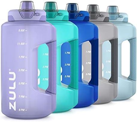 ZULU Goals Large Water Bottle Jug with Time Marker & Handle for All Day Hydration | Silicone Soft Straw with Locking Leak-Proof Lid | For Gym, Camping, Workout, and Outdoors | BPA-Free | 64oz, 128oz