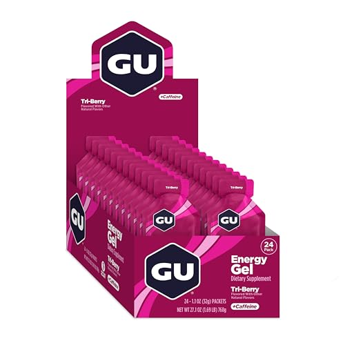 GU Energy Original Sports Nutrition Energy Gel, Vegan, Gluten-Free, Kosher, and Dairy-Free On-the-Go Energy for Any Workout, 24-Count, Tri-Berry
