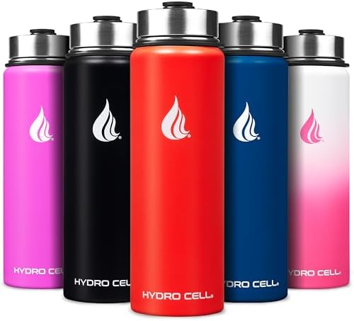 HYDRO CELL Stainless Steel Insulated Water Bottle with Straw - For Cold & Hot Drinks - Metal Vacuum Flask with Screw Cap and Modern Leakproof Sport Thermos for Adults (Mandarin 24oz)