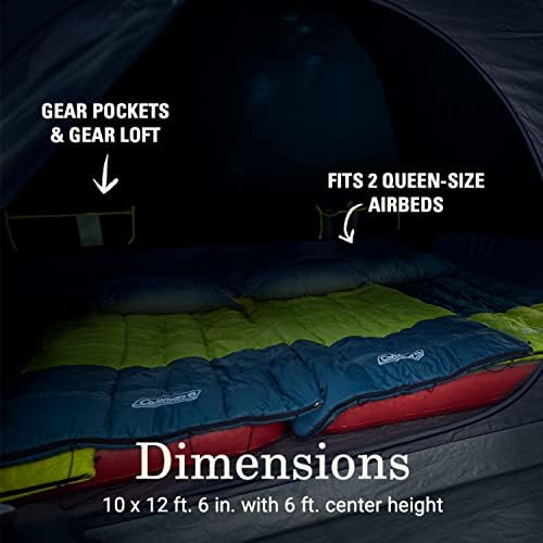 Coleman Skydome Camping Tent with Dark Room Technology and Screened Porch, Weatherproof 4/6 Person Tent Blocks 90% of Sunlight, Sets Up in 5 Minutes, and Includes Extra Storage/Sleeping Place