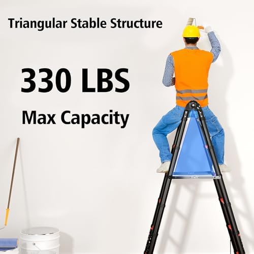 12.5FT Telescoping Ladder A Frame, Portable Extension Folding Ladder, Multi-Purpose Compact Telescopic Ladder for Household or Outdoor Work, 330lbs Max Capacity