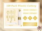 Supernal 120Pack Gold Plastic Silverware Wrapped Plastic Cutlery Set with Napkin,Pre Rolled Napkins with Cutlery Set,Rolled Silverware Disposable For Halloween Thanksgiving Christmas