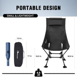 MOON LENCE High Back Folding Camping Chairs, Comfy Head Support, 5 Modes Choice, Portable Lightweight, Beach Lawn Camp Chair, with Height-Adjustable Legs & Anti-Sinking Feet