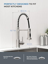 WEWE Kitchen Sink Faucet, Kitchen Faucets with Pull Down Sprayer Stainless Steel Single Handle Single Hole Brushed Nickel Commercial Industrial Spring Pull Out Laundry Farmhouse Kitchen Faucet