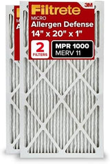 Filtrete 14x20x1 AC Furnace Air Filter, MERV 11, MPR 1000, Micro Allergen Defense, 3-Month Pleated 1-Inch Electrostatic Air Cleaning Filter, 2 Pack (Actual Size 13.781 x 19.781 x 0.84 in)