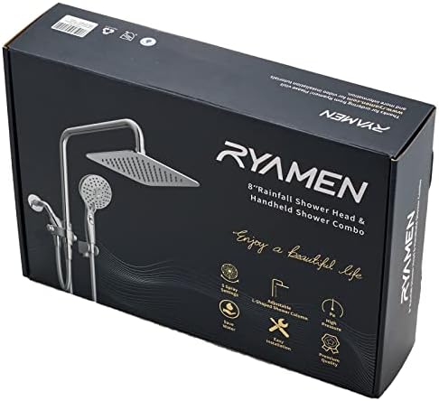 Dual Shower Head Combo, 8'' High Pressure Rain Shower Head with Handheld Spray, 6 Settings Handheld Showerhead, 15" Height Adjustable Slide Bar, Angle Adjustable, Chrome Polished