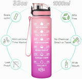 Enerbone Water Bottle, Leakproof BPA & Toxic Free, Motivational Water Bottle with Times to Drink and Straw, Fitness Sports Water Bottle with Strap for Office, Gym, Outdoor Sports