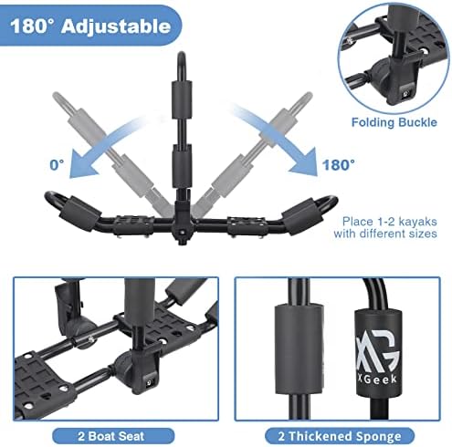 XGeek Kayak Roof Rack 4-in-1 for Kayak, Surfboard, Canoe and Ski Board Rooftop Mount Carrier Folding Adjustable Bilateral J-Style Rack on SUV, Car and Truck