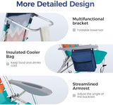 ALPHA CAMP Beach Chairs Set of 2 with Cooler Bag 4 Position Classic Lay Flat Folding with Backpack Straps Support 250LBS (Sky Blue)