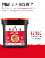 READYWISE - Entrée Grab & Go Bucket, 60 Servings, Emergency, MRE Supply, Premade, Freeze Dried Survival Food for Hiking, Adventure & Camping Essentials, Individually Packaged, 25 Year Shelf Life