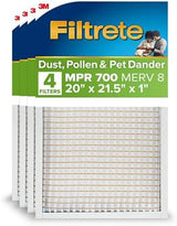 Filtrete 20x21.5x1 AC Furnace Air Filter, MERV 8, MPR 700, Tough on Pollen, Easy on Airflow, 3-Month Pleated 1-Inch Electrostatic Air Cleaning Filter, 4-Pack (Actual Size 19.69 x 21.19 x 0.81 in)